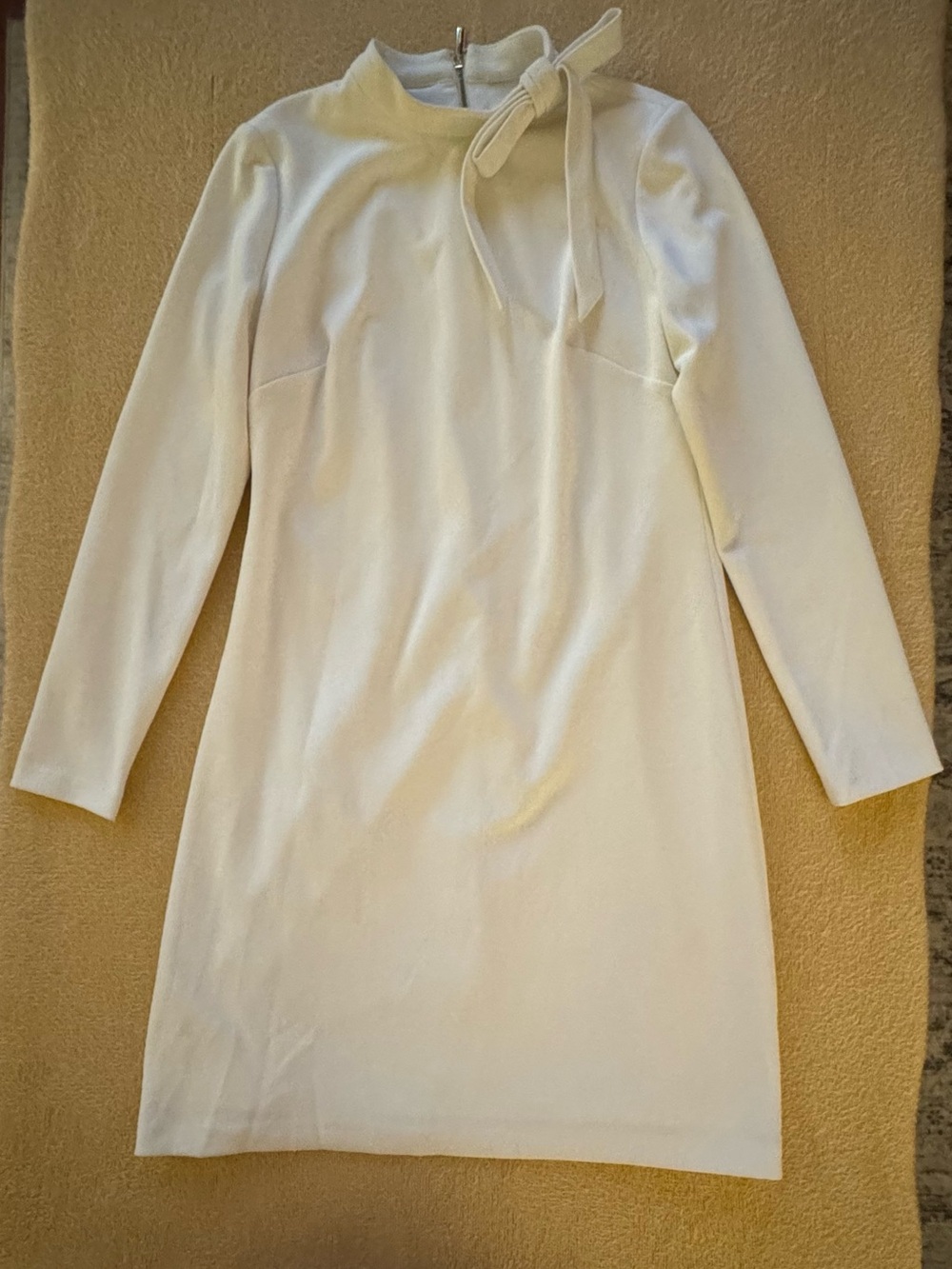 Calvin Klein Ivory Long-Sleeve Tie-Neck Dress